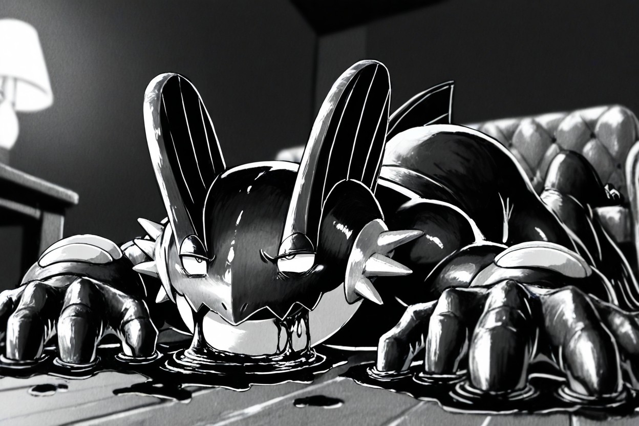 Monstrous Swampert Slumped Heavily On The Sofa, Sharp Focus On Swampert, Noir Lighting Porno IA Hentai