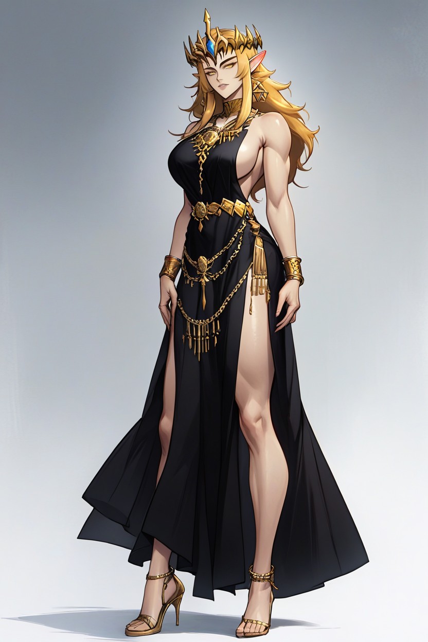 Sideboobs, Elven Queen Zelda, Revealing Dress Porno IA Hentai