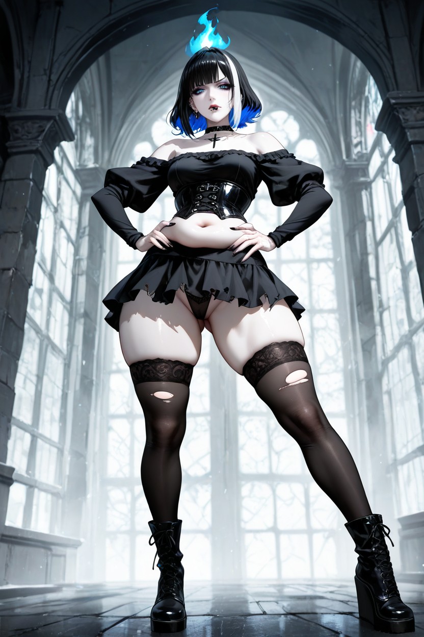 Torn Clothes, Fondo Oscuro Y Sin Nada, With Light Blue Flame Porno IA Hentai