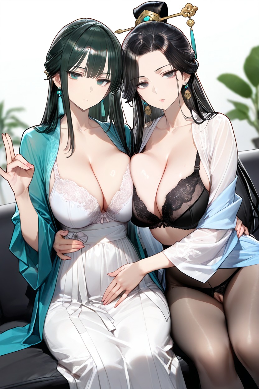 Female Hug Each Other, Pussy Exposed, Long Torso Porno IA Hentai