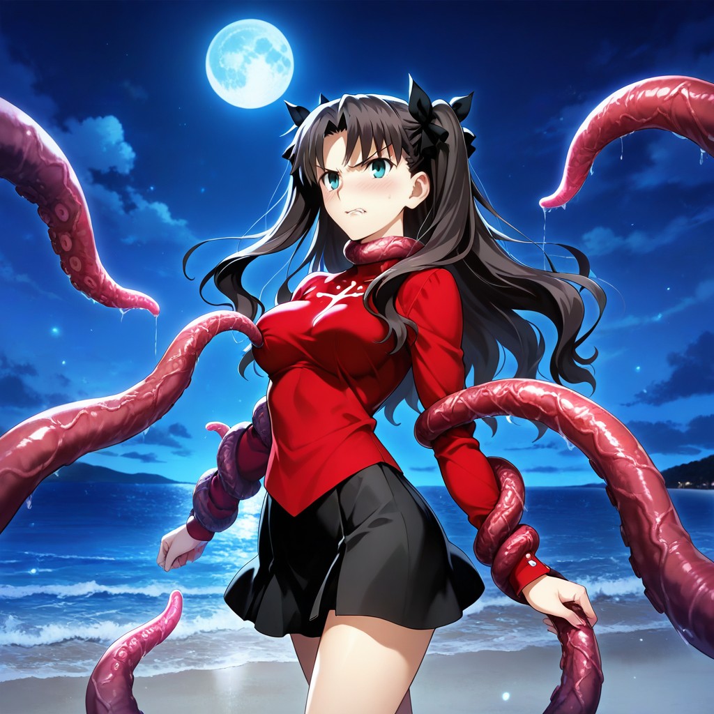 Tentacles Grab Her Breasts, Mini Skirt, Medium Breast Hentai AI Porn