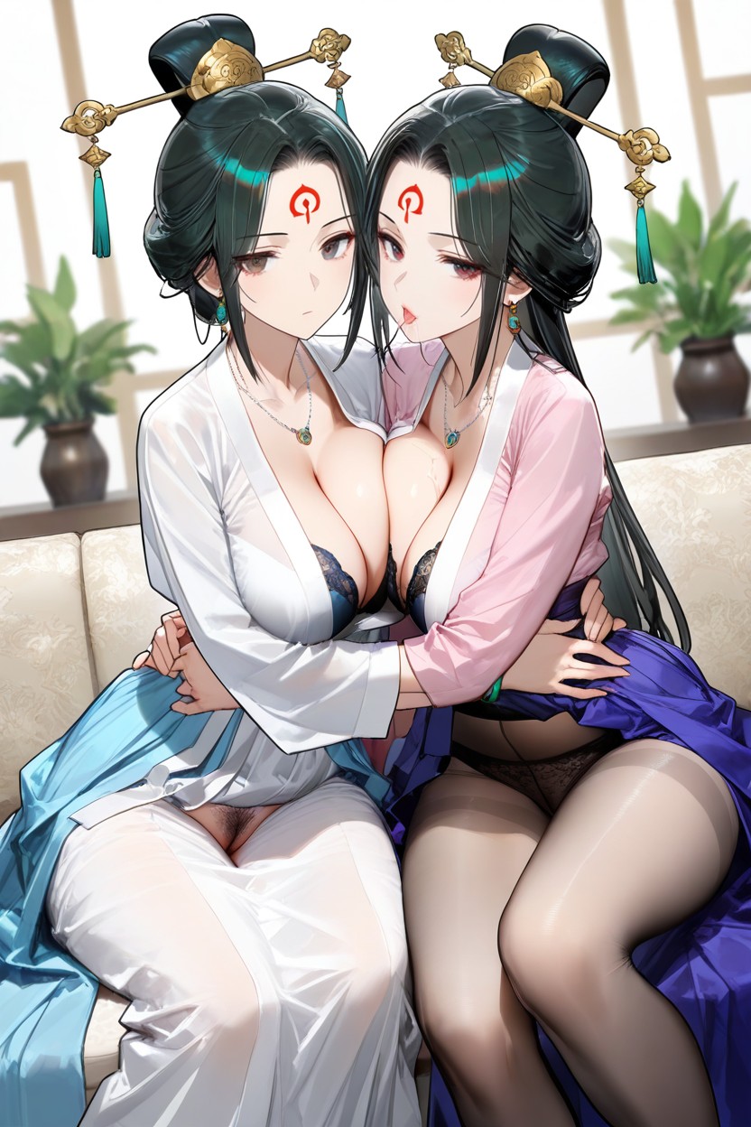 Two Woman Breast Press, Emotionless, Beautiful Bra Hentai AI Porn