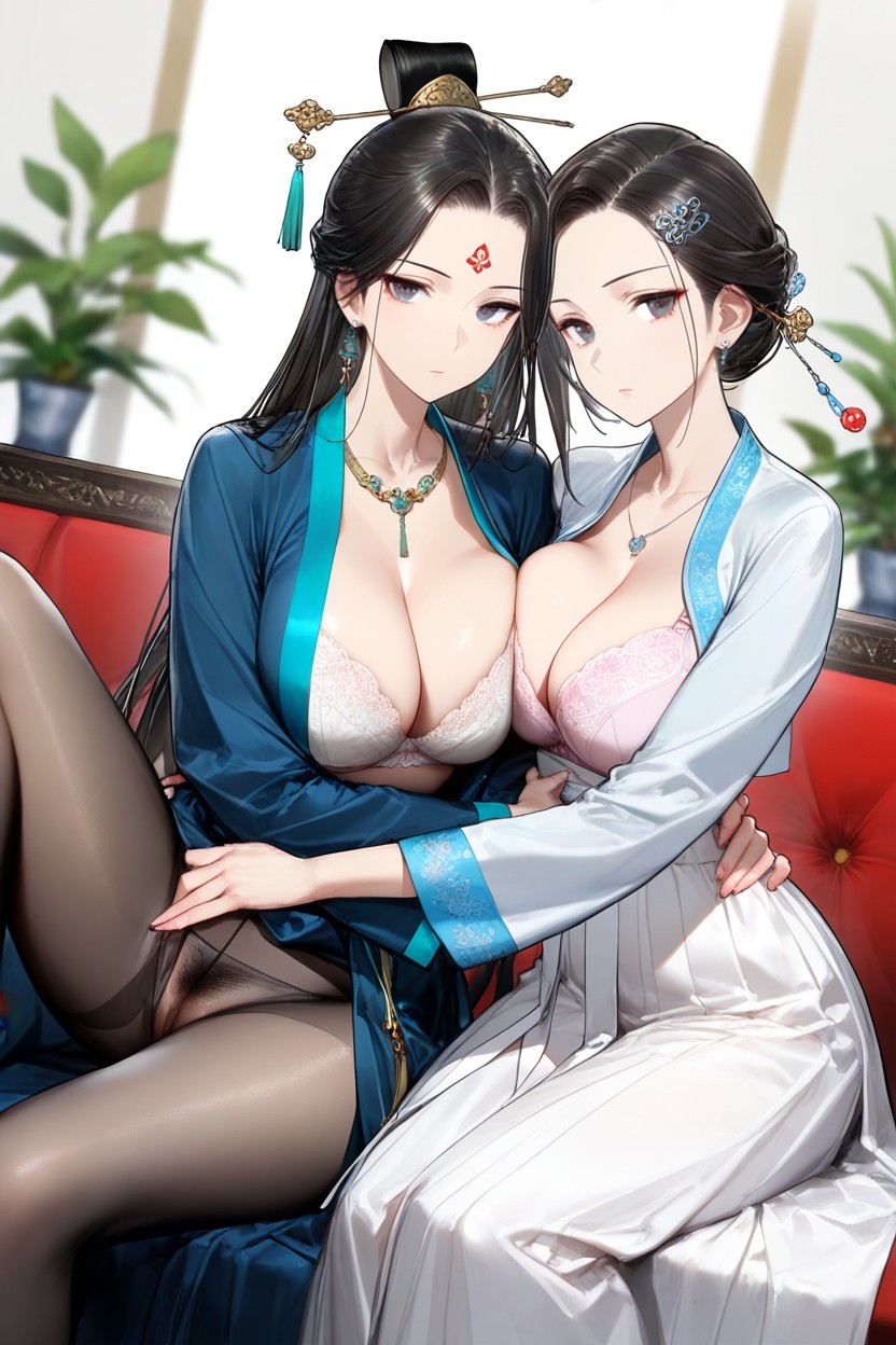 White Background, Emotionless, 2 People Hentai AI Porn