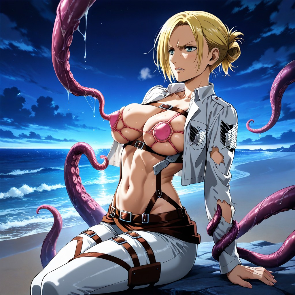 Unbuttoned, At Night Blue Moonlight, Tentacles Rise From The Far Ocean Hentai AI Porn