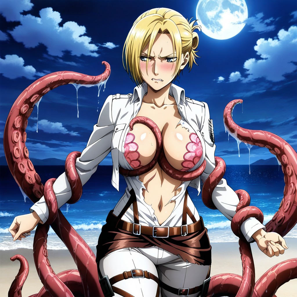 Cleavage, Smooth Body, Annie Walking Alone On The Beach Hentai AI Porn