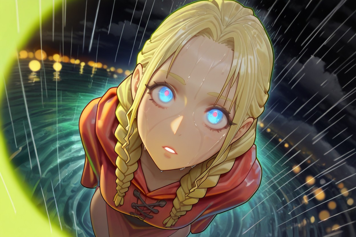 Close Up Of Eyes, Rain, Seashore Land Background Hentai AI Porn