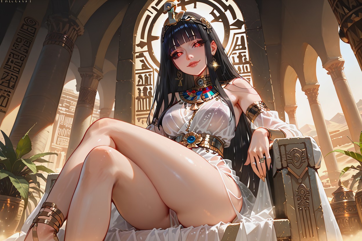 Long Hair, Egyptian Queen, Anime Style Illustration Hentai IA