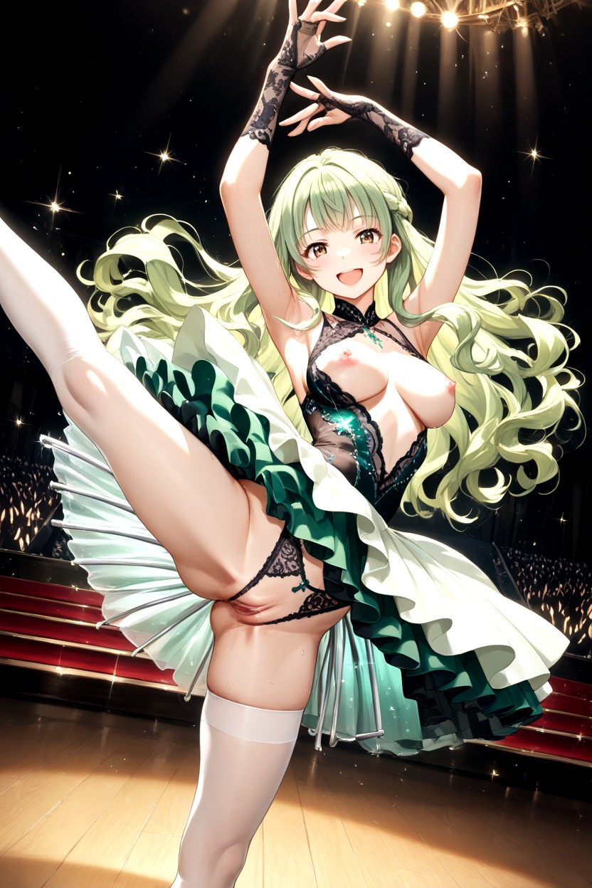 One Leg Raised High Up, Aroused Pink Pussy Exposed, Large Round Eyes Hentai AI Porn