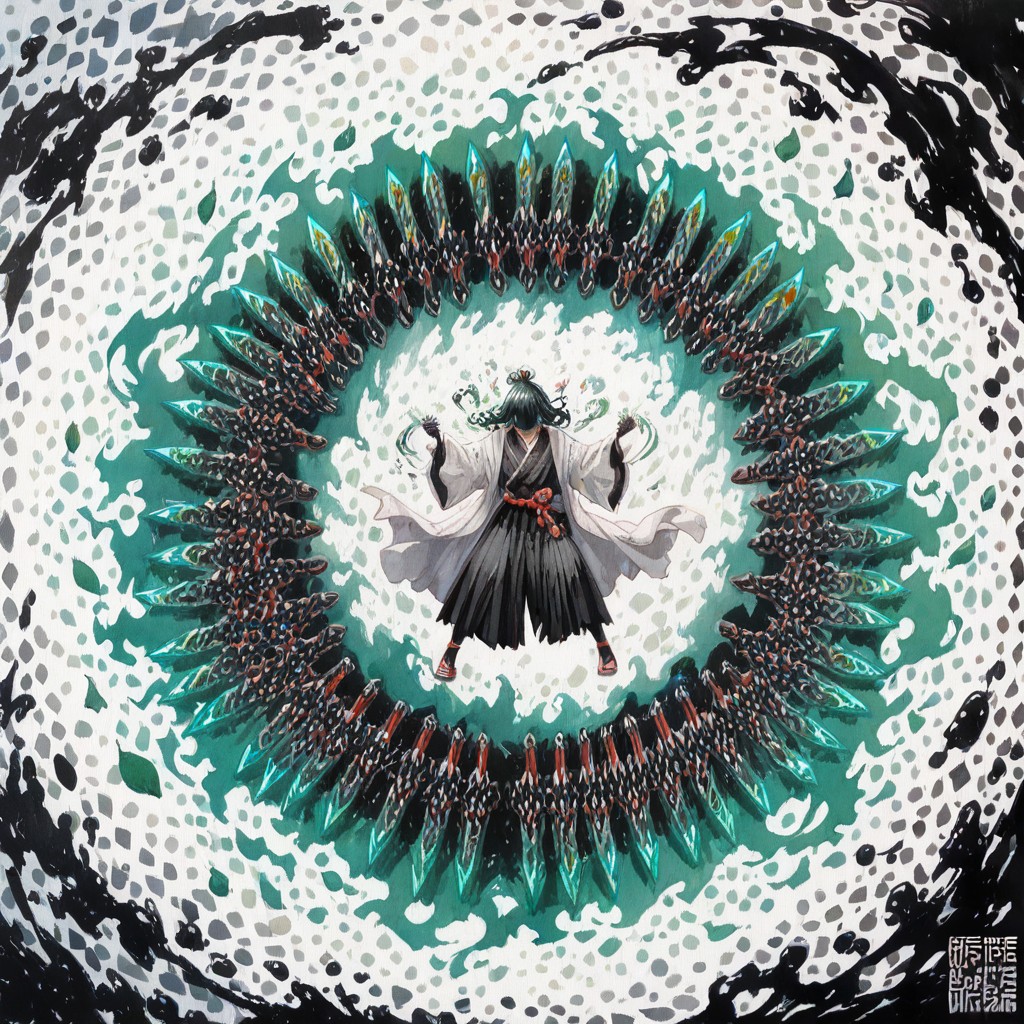 Asymmetrical Composition, Sumi-e Influence, Abstract Watercolor Masses Hentai AI Porn