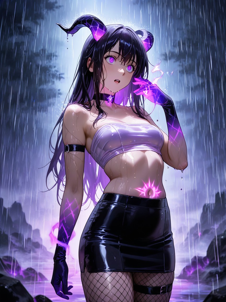 Looking Up, Dark Medium Purple Hair, Raining Hentai AI Porn