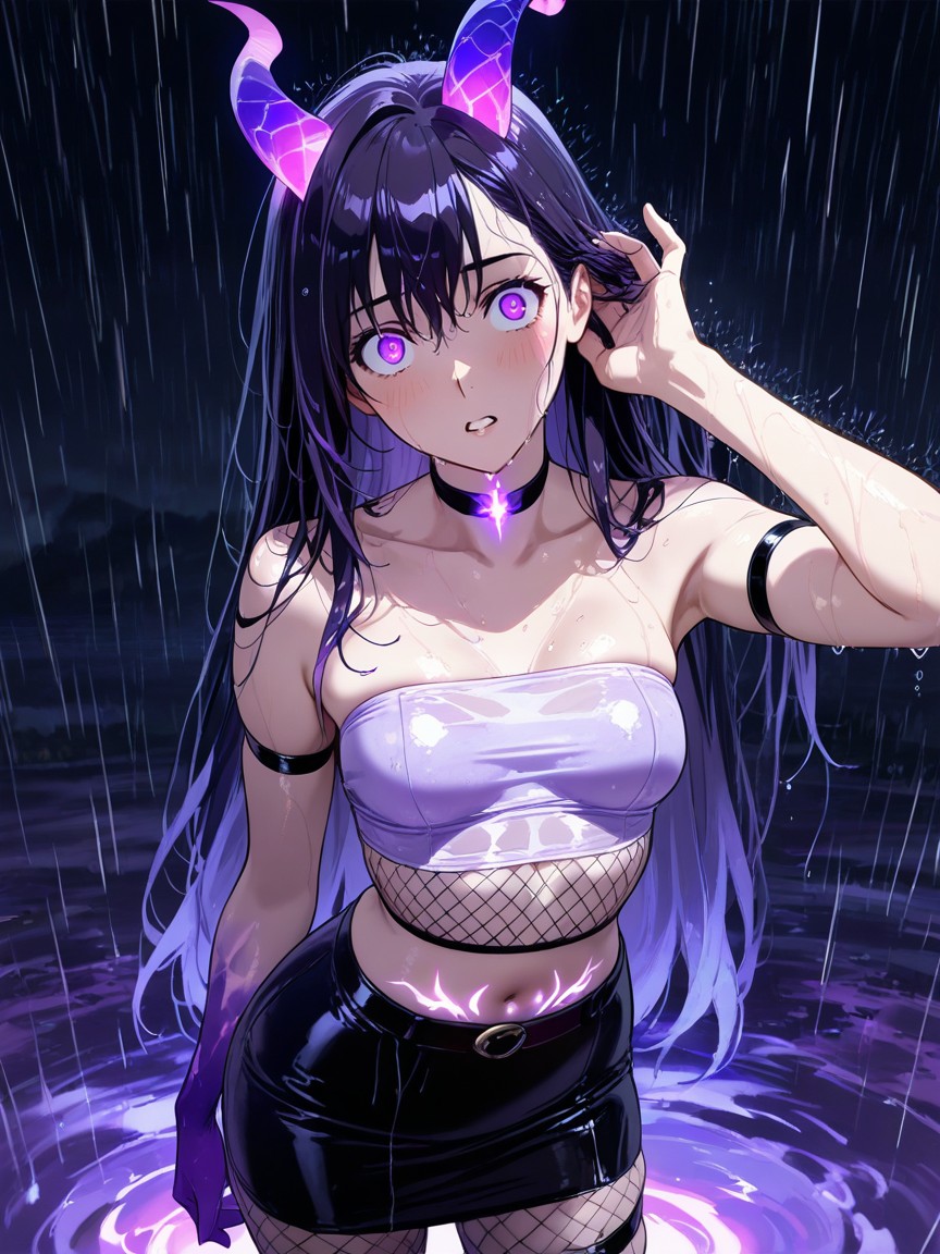 Purple Eyes, Head Tilted Down, Soaked Hentai AI Porn