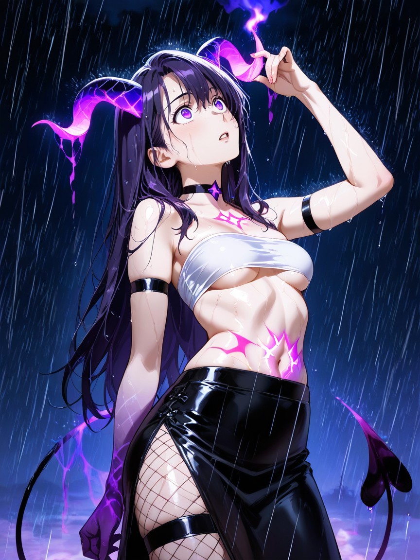 Thigh Fishnets, Purple Eyes, Soaked Hentai AI Porn