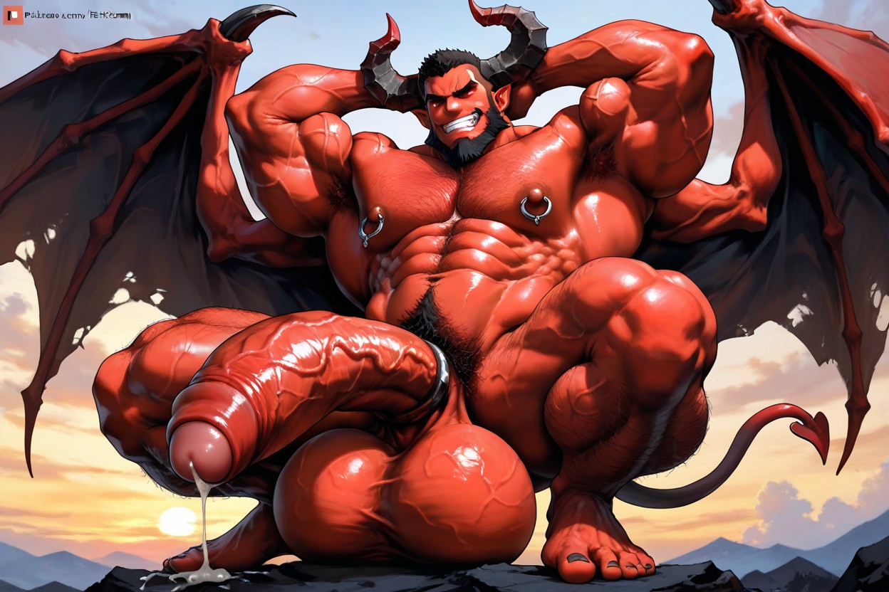 Red Skin, Demon Wings, Detailed Cock Hentai AI Porn
