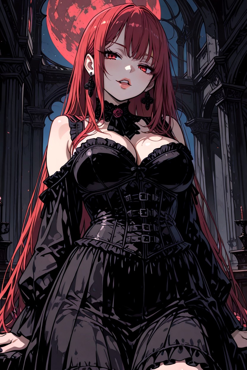Red Crimson Hair, Solo, Off-shoulders Hentai AI Porn