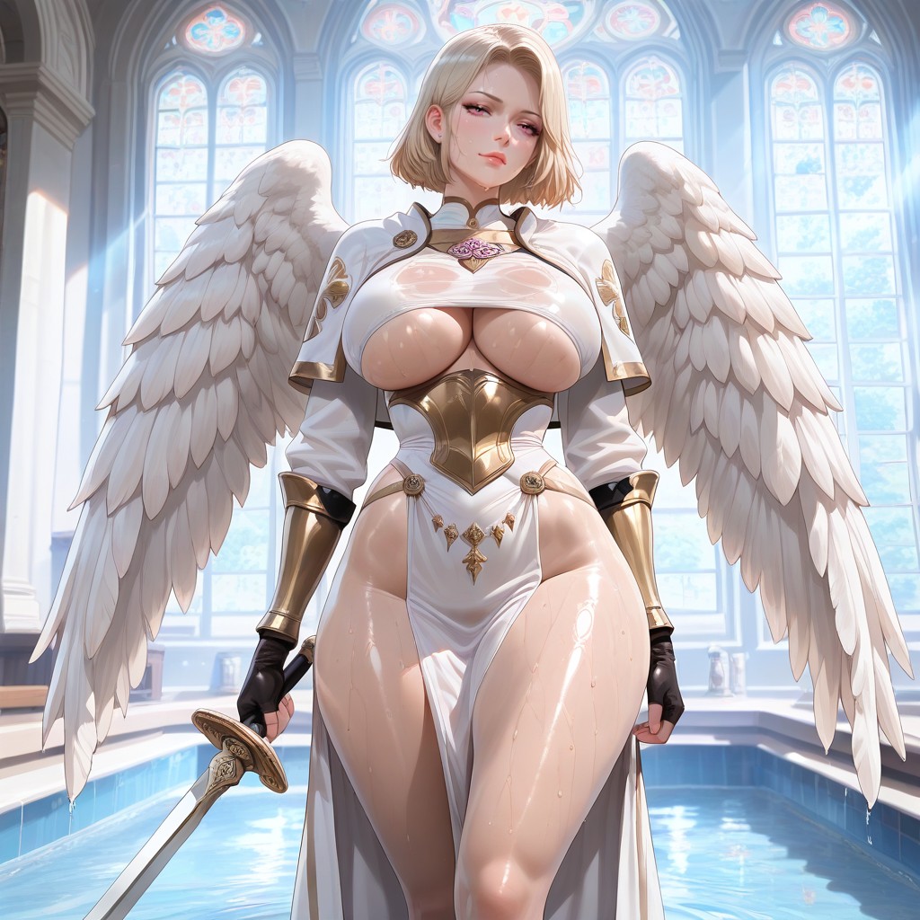 Perfect Body, Sunlight Through Stain Glass Window, Slicked Hentai AI Porn