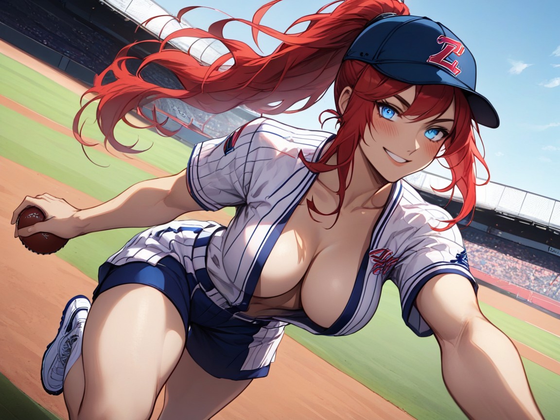 18+, Sexy Baseball Clothing, Red Hair Hentai AI Porn