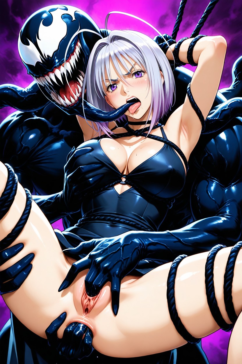 Lavender Hair Tone, Black Dress, 25+ Hentai AI Porn