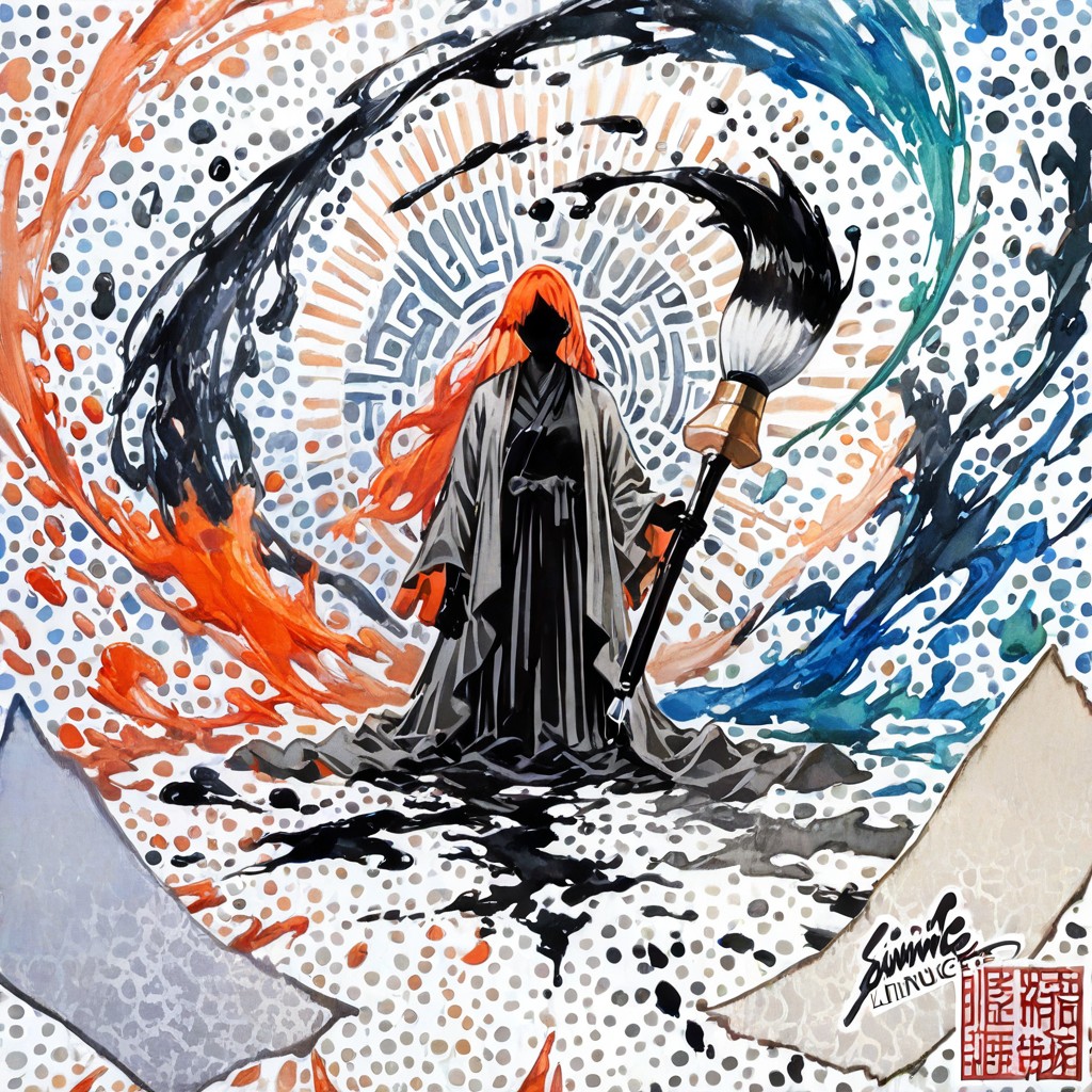 Uneven Ink Density, Living Ink Being Born From Blank Paper, Asymmetrical Composition Hentai IA
