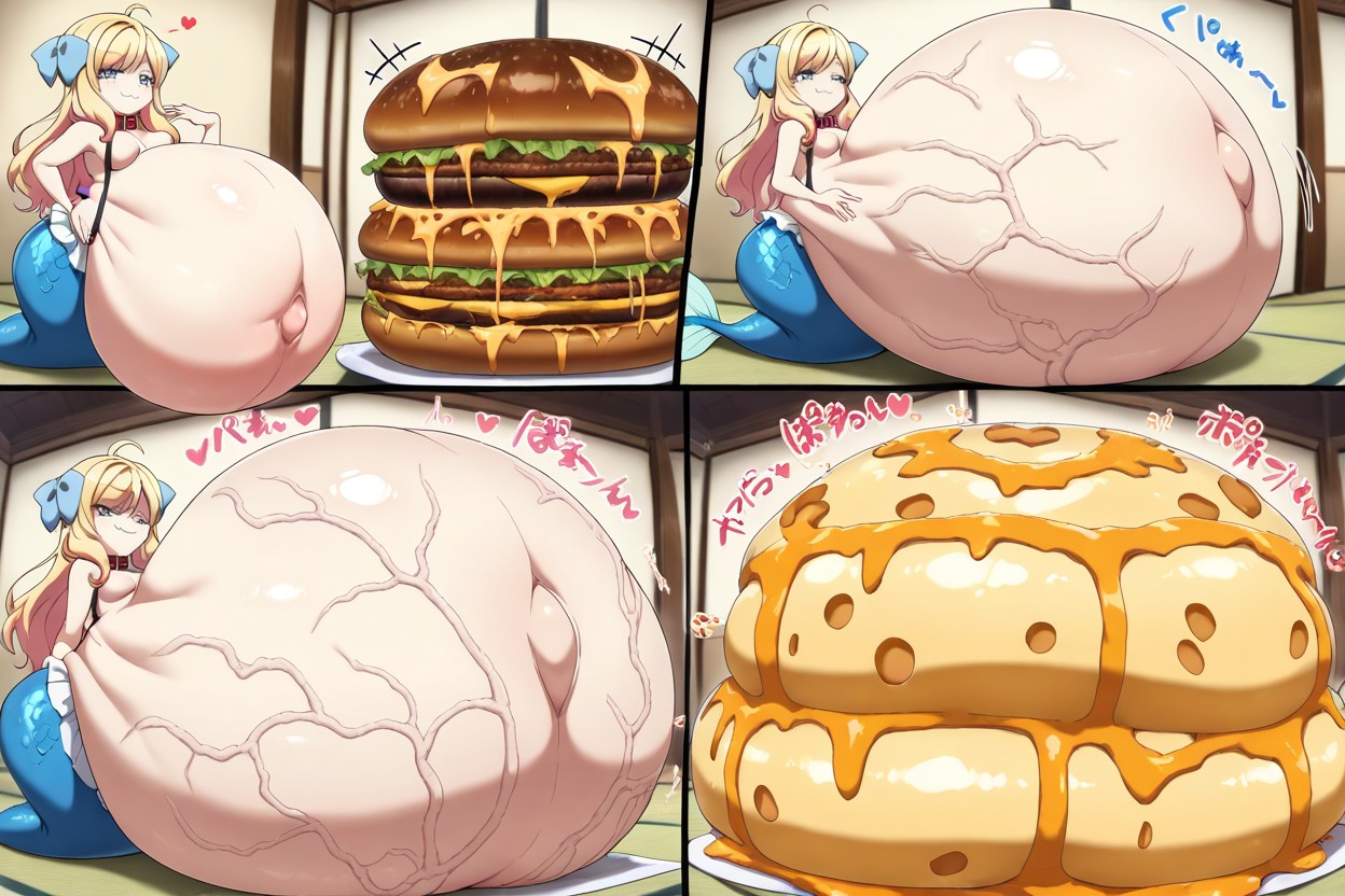 Happy Expression, Gigantic Huge Hamburger, She Is Eating Huge Hamburger Hentai AI Porn
