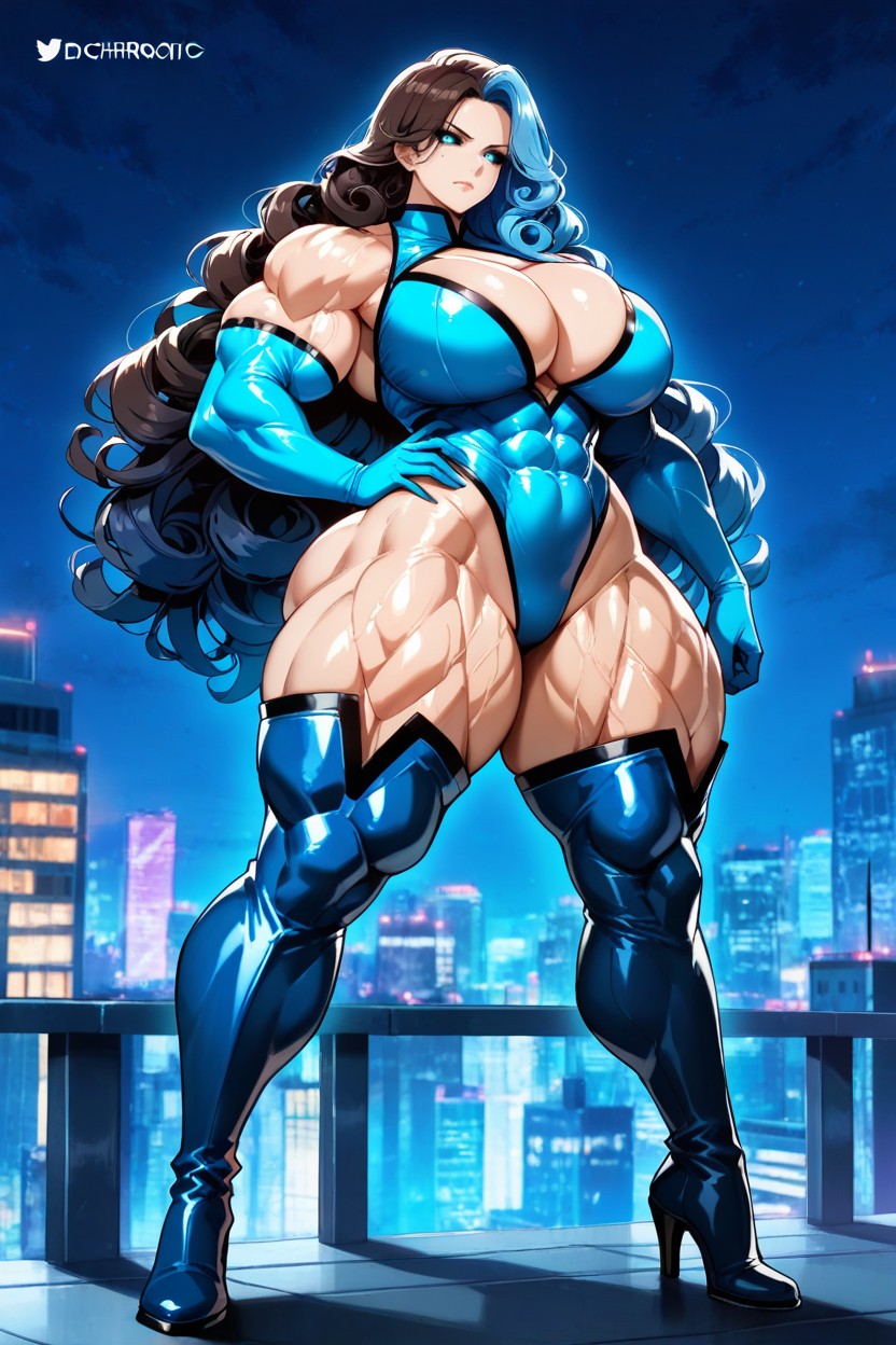 Dichromatic Hair, Closed Mouth, Hyper Muscular Hentai IA