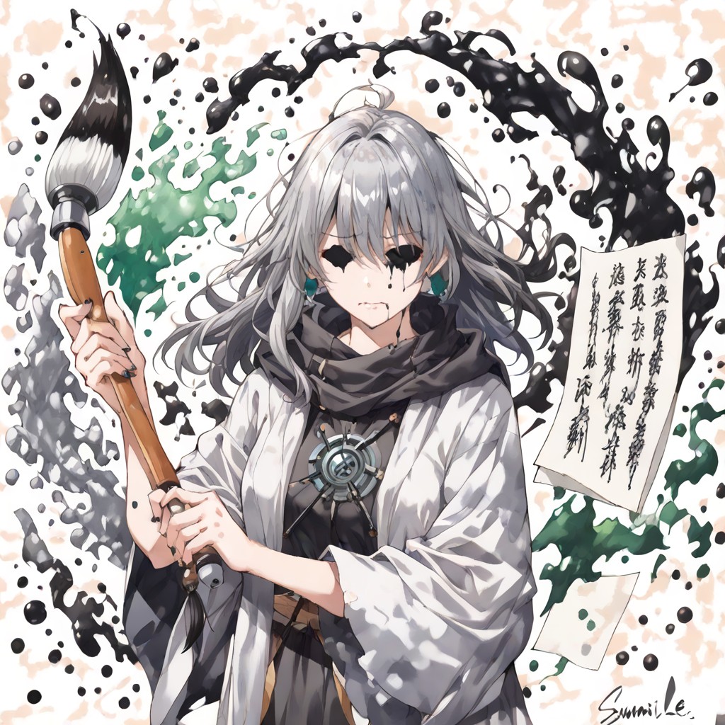 Unfinished Concept Art, Delicate Ink Splatters, Creation Magic Hentai IA
