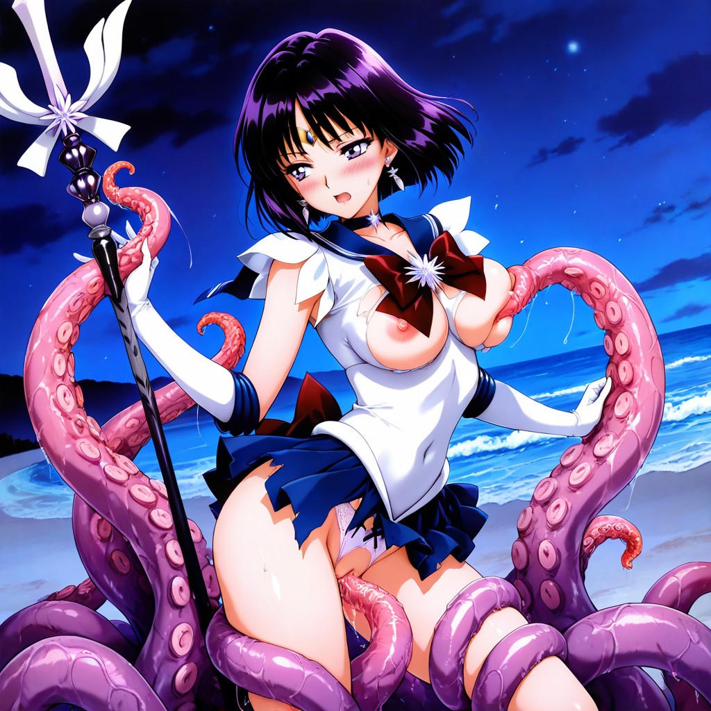 Embarrassed , Tentacles Surround Her, Side View Hentai AI Porn