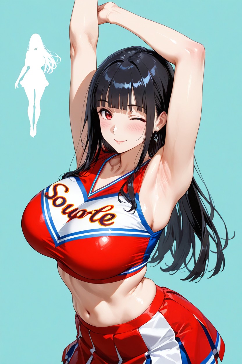 Deeply Blushing, Winking, Stretching Arms Back Hentai AI Porn