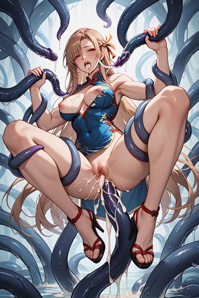 Lifted By Tentacles, Tentacle Around Neck, Open Mouth Porno IA Hentai