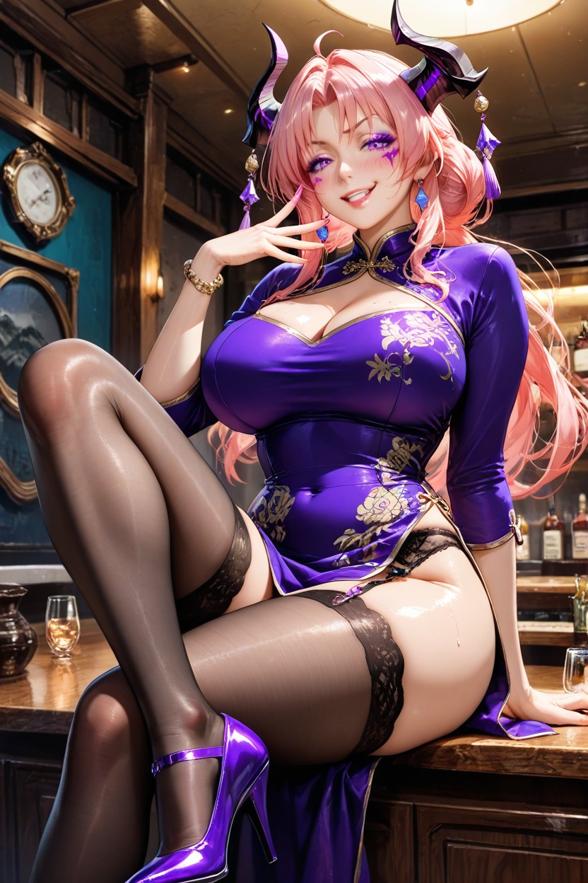 No Man, Purple Glittering Chinese Dress, Detailed Feets Hentai AI Porn