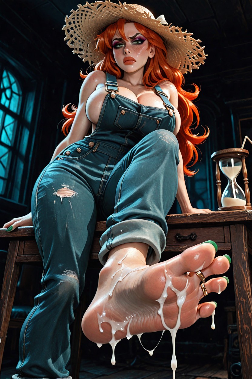 Detailed Feet, Sexy Feet, Dark Orange Hair With Red Highlights Hentai AI Porn