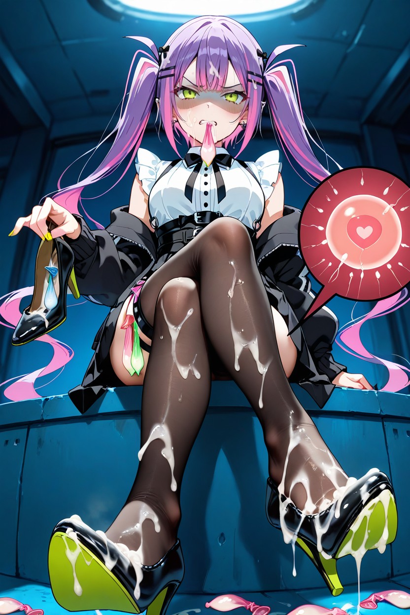 De Abajo Hacia Arriba, Sitting, Cinturón De Condones Usados Hentai IA