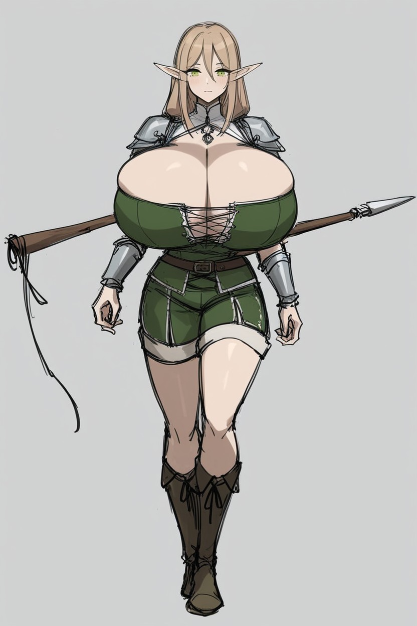 And Light Brown Hair Make Her Wear A Medieval Doctor's Uniform, Elfos, Reloj De Arena Hentai IA