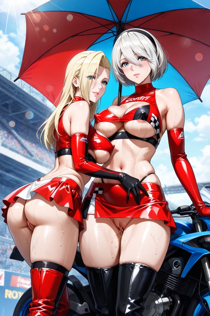 Side By Side, B From Nier Automata, Visible Thong Hentai AI Porn