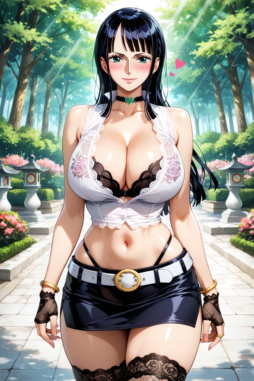 Curved Waist, Fingerless Lace Gloves, Perfect Eyes Hentai AI Porn