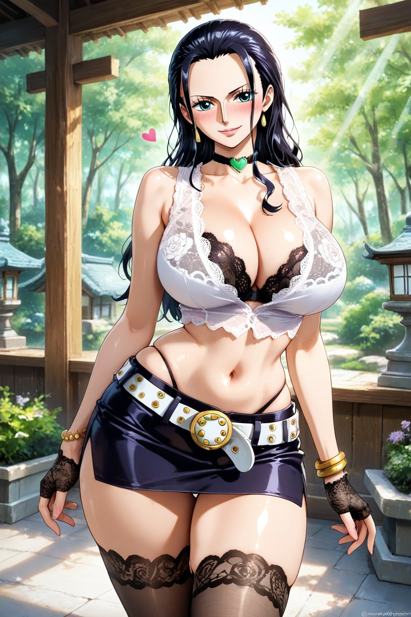 Fingerless Lace Gloves, White Sleeveless Top, Hearts In The Air Hentai AI Porn