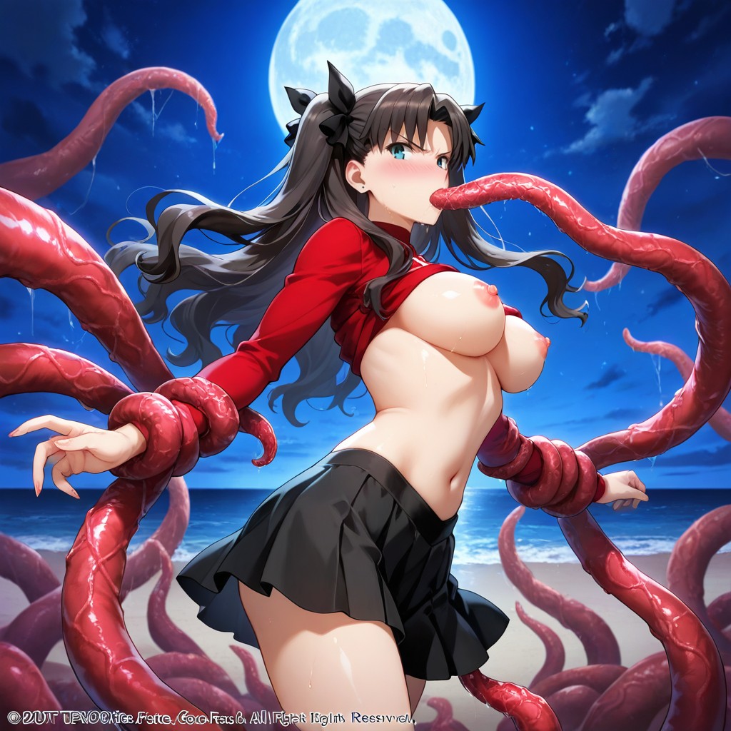 Groping, Tentacles Approach Her From Behind, Mini Skirt Hentai AI Porn