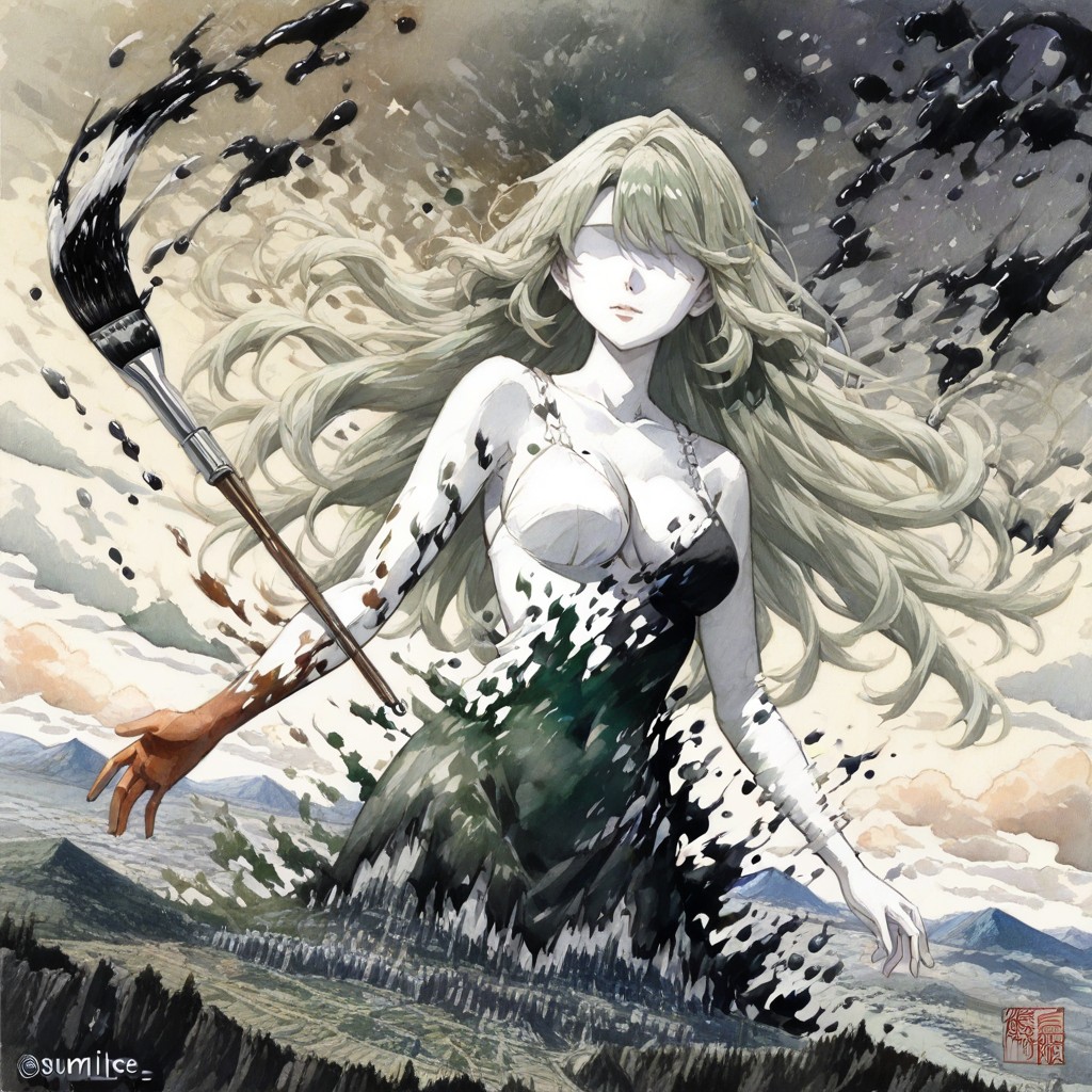 Minimal Rendering, Creator Becoming Part Of The Creation, Sumi-e Influence Hentai AI Porn