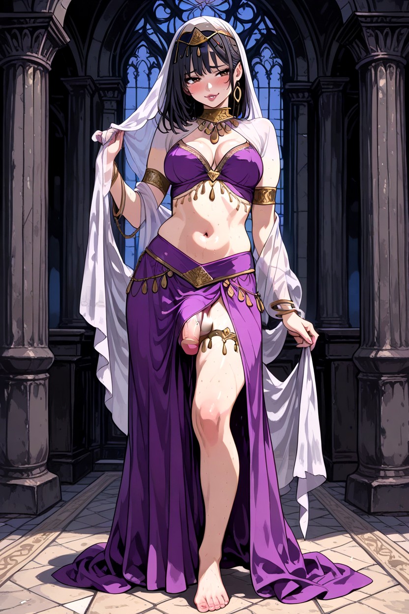 Hairlessness, Night, Pink Silk Harem Outfit Hentai AI Porn