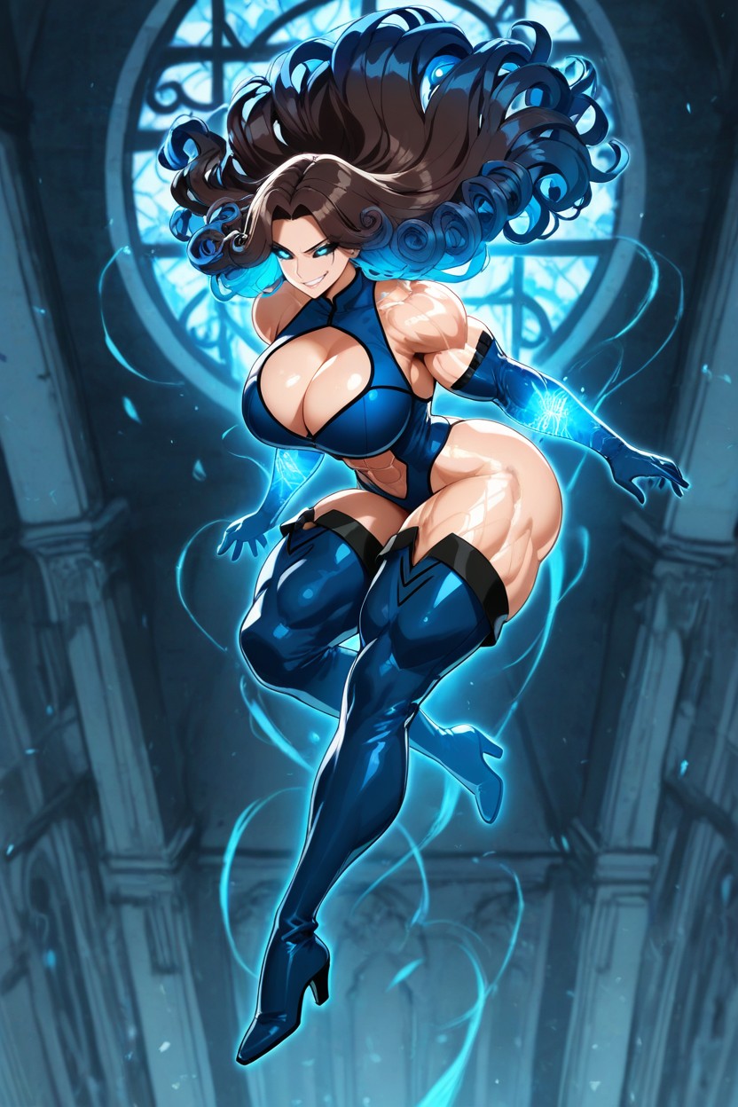 Sapphire Blue Boots, Naked, Glowing Bright Blue Eyes Hentai AI Porn