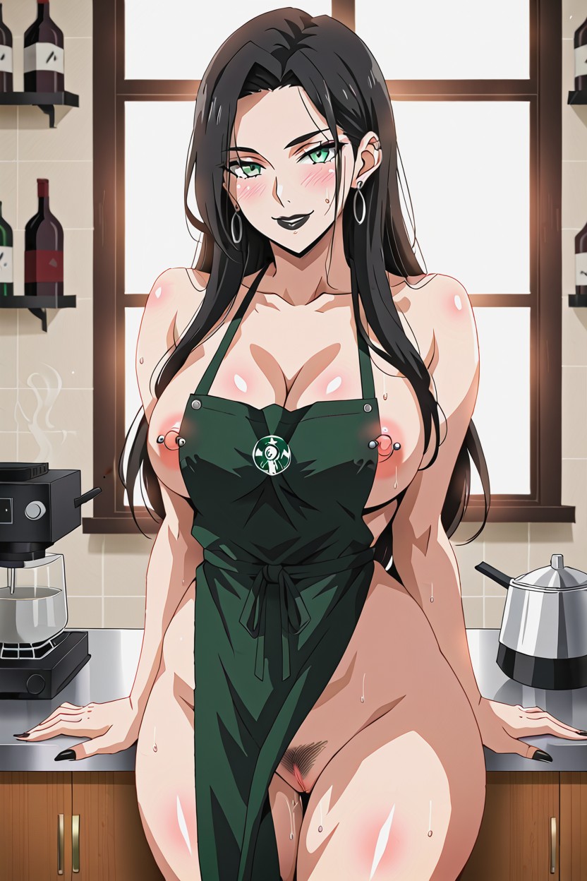 Nipples Pulling Out Apron, Balcony, Barista Hentai IA