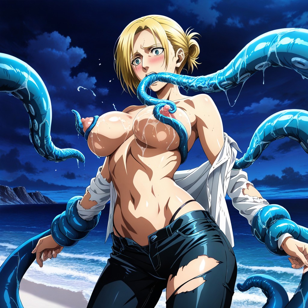 At Night Blue Moonlight, Hourglass Figure, Tight Body Hentai AI Porn