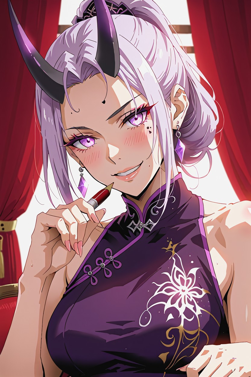Perfect Fingers, Underwear And Garter Belt, Purple Glittering Chinese Dress Hentai AI Porn
