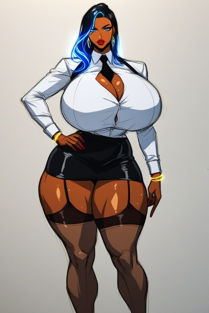 Cleavage, Bimbo, Thick Thighs She Is Posing Provocatively Hentai IA