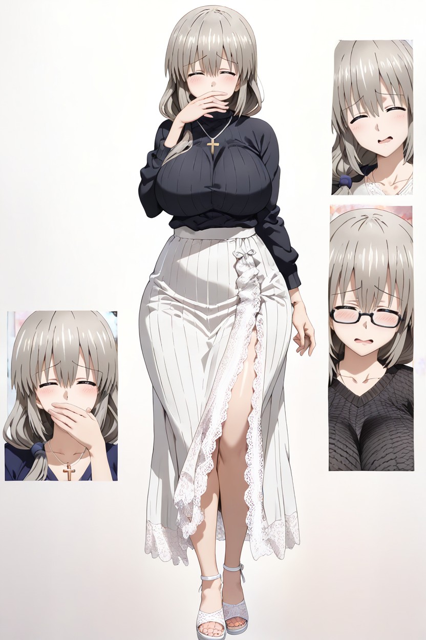 Thick Thighs, Detailed Eyes, Hand Covering Mouth Hentai AI Porn