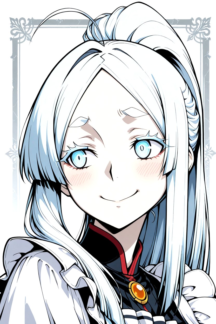 Clean Line Art, Anime Maid, Very Long Silver-blue Hair Hentai IA