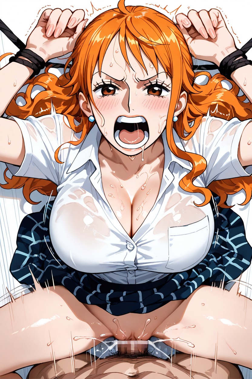 Nami From One Piece, Naked Male, White Simple Background Hentai IA