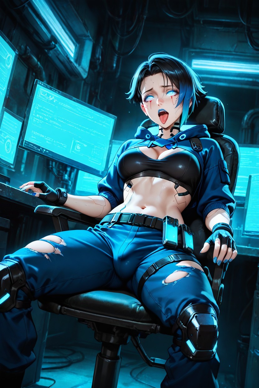 Computer Screens All Over, Tongue Out, Mechanical Restrain Hentai IA