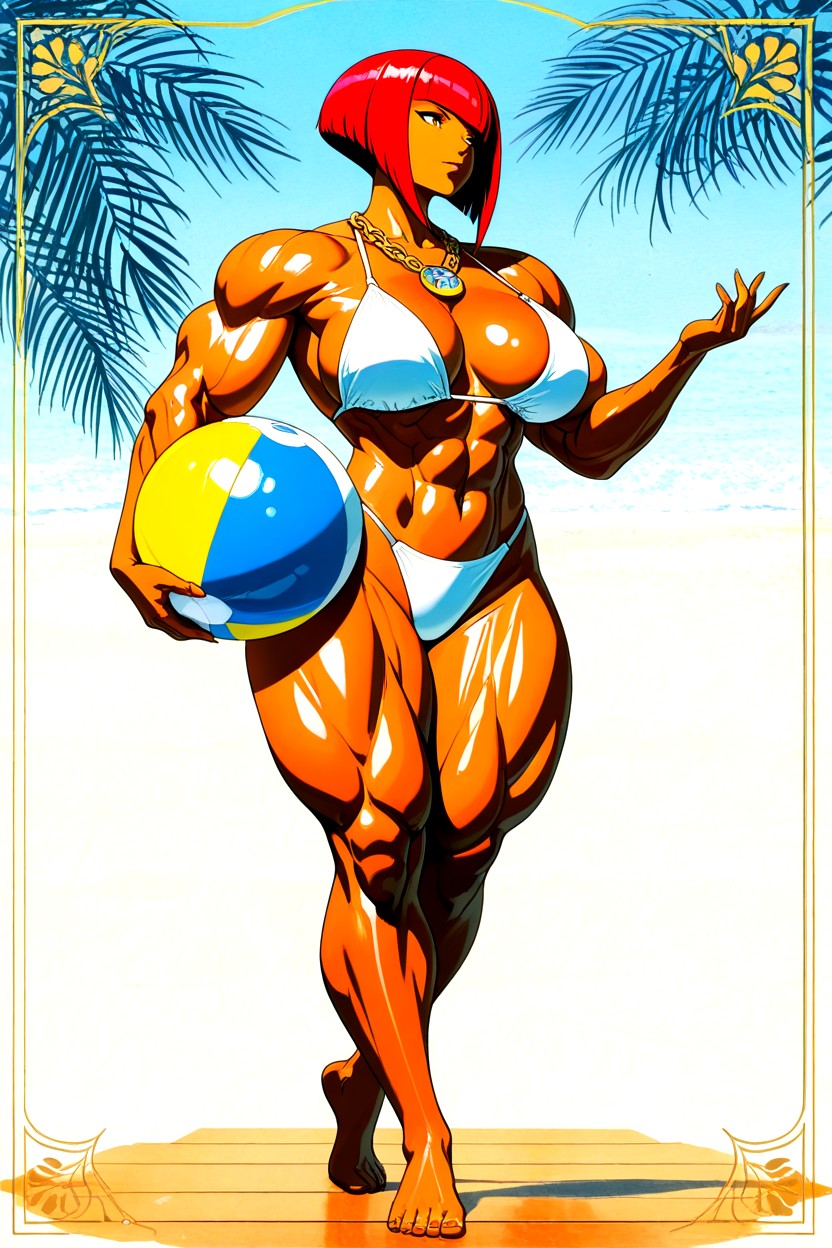 Massive Glutes, Barefoot On A Sunny Boardwalk Near The Beach Confident Body Language, Clean Linework Hentai AI Porn
