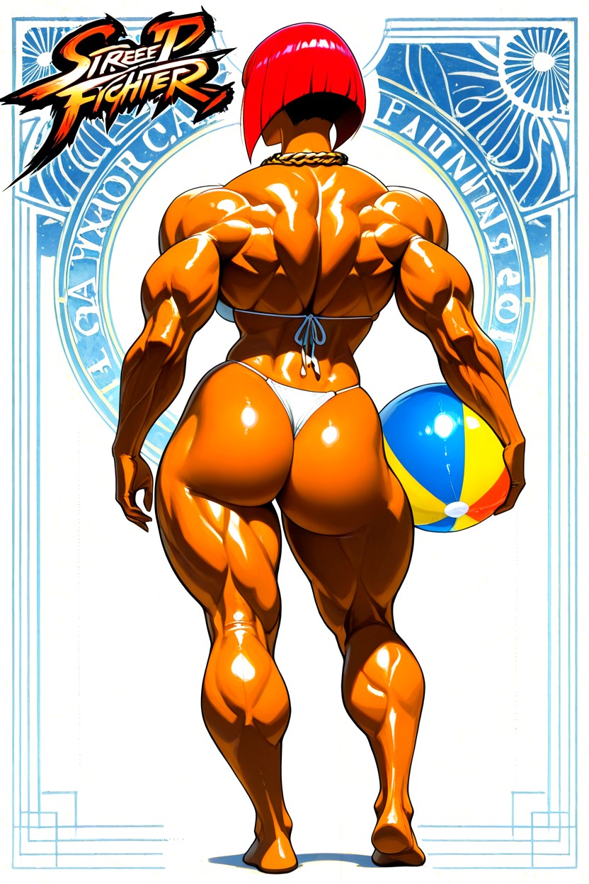 Broad Shoulders, Rear Three-quarter View, Carrying A Colorful Beach Ball In One Hand Hentai IA