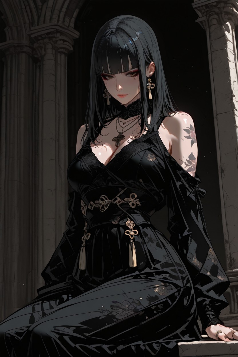 Metallic Accessories, Japonés, A Slightly Oval And Delicate Face Hentai IA